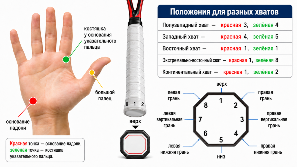 Основные хватки теннисной ракетки в большом теннисе