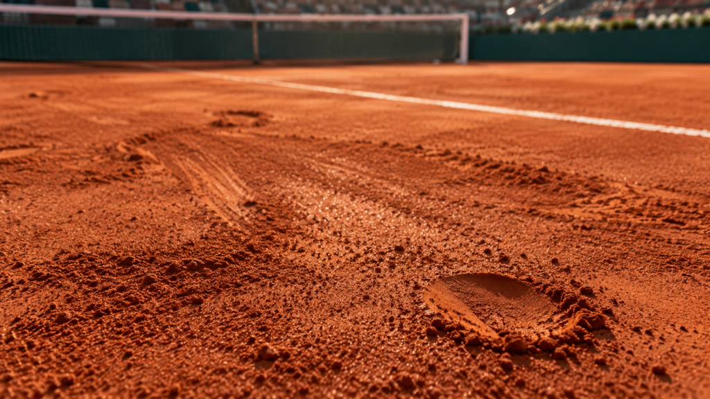 Красный грунт теннисного корта Roland Garros крупным планом