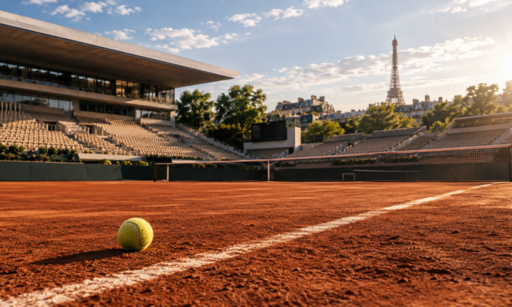 Roland Garros в Париже — красный грунтовый теннисный корт и стадион