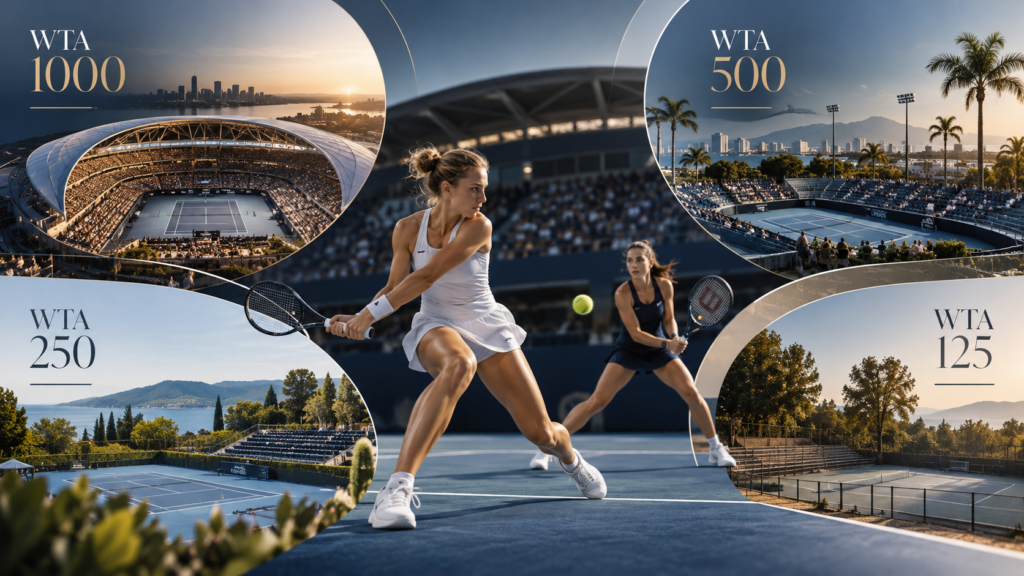 Женский профессиональный теннис WTA и основные категории турниров — WTA 1000, WTA 500, WTA 250 и WTA 125.